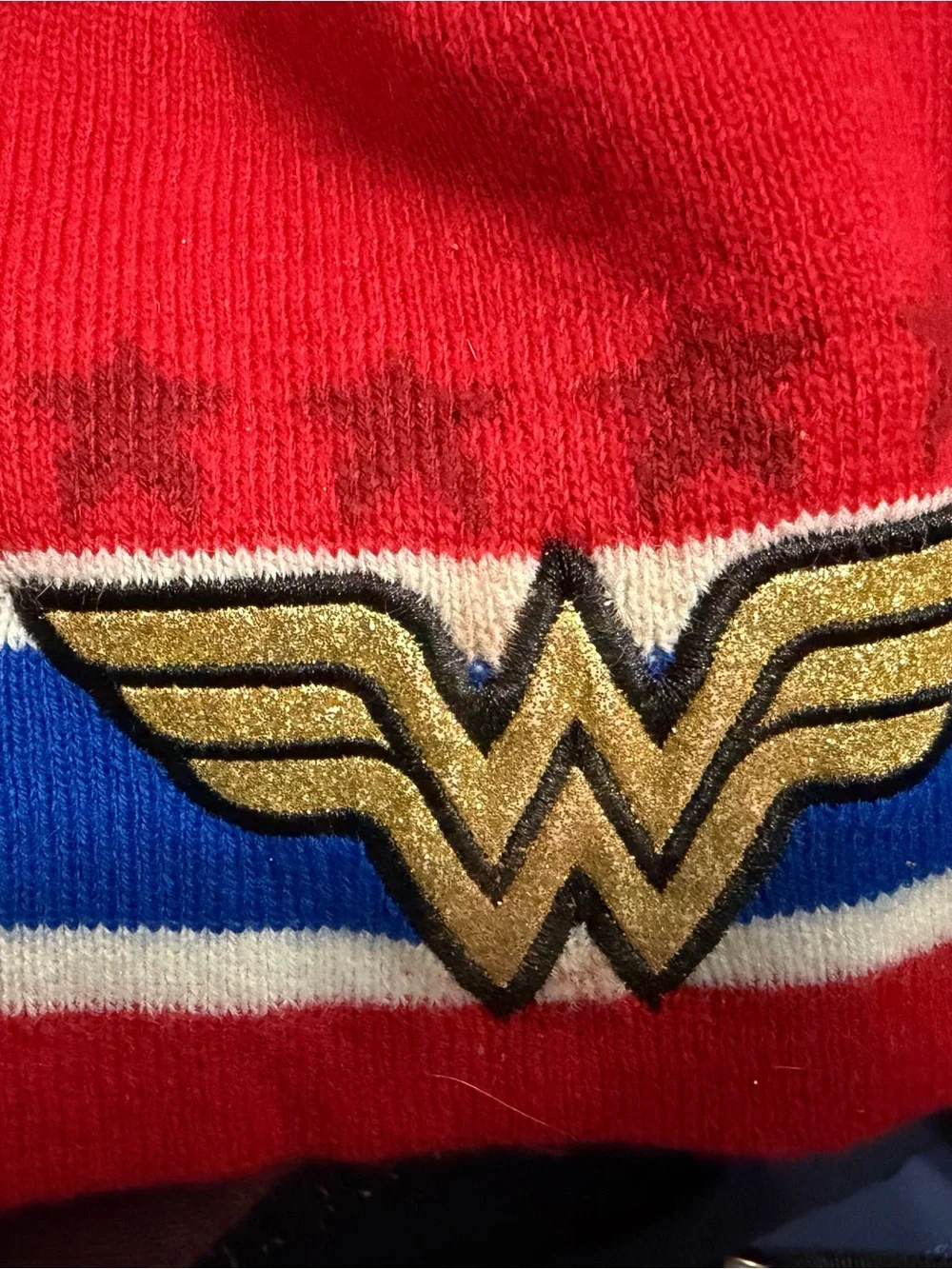 Wonder Woman Gold Emblem Knit Beanie - Red/Blue/White